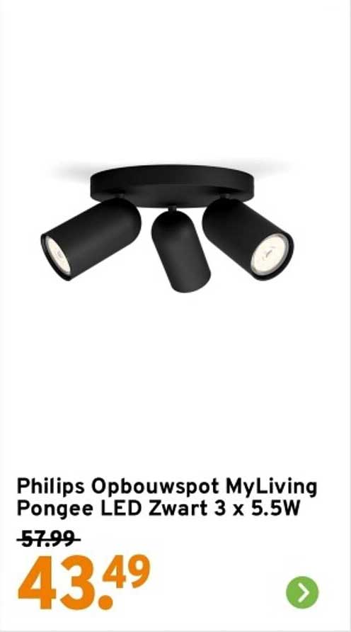 Philips Opbouwspot MyLiving Pongee LED Zwart 3 x 5.5W