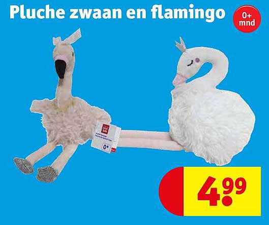 Pluche zwaan en flamingo