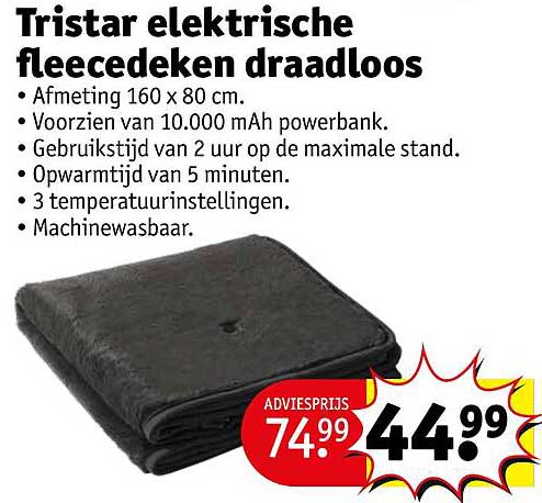 Tristar elektrische fleecedeken draadloos