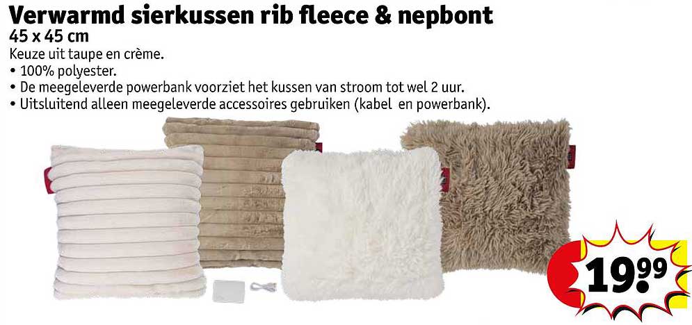 Verwarmd sierkussen rib fleece & nepbont