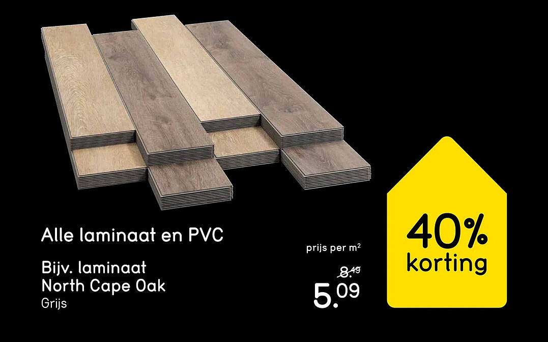 Alle laminaat en PVC  
Bijv. laminaat North Cape Oak  
Grijs