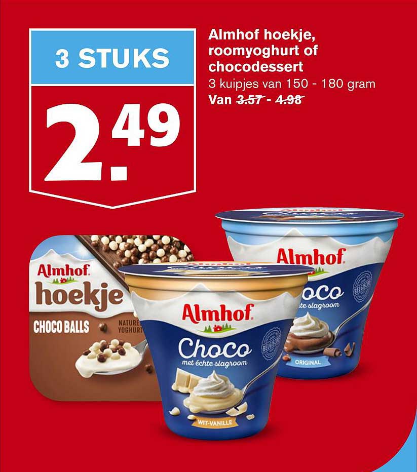 Almhof hoekje, roomyoghurt of choco dessert