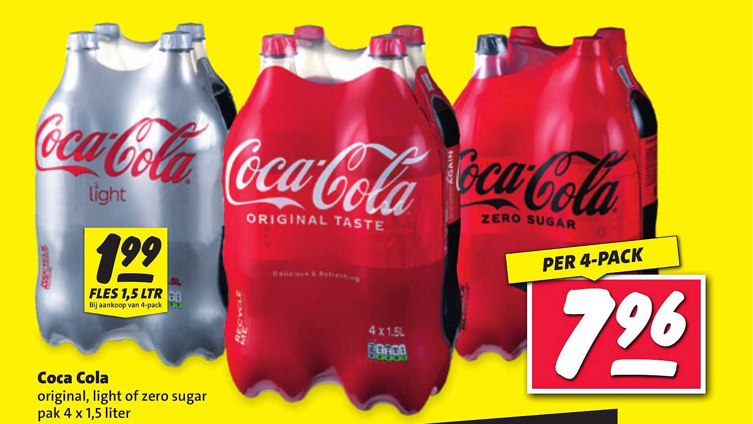 Coca Cola original, light of zero sugar pak 4 x 1,5 liter