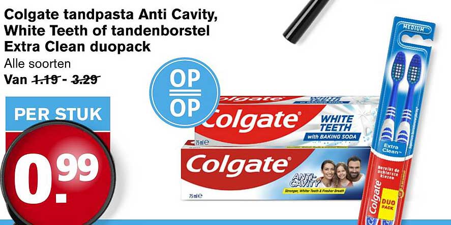 Colgate tandpasta Anti Cavity, White Teeth of tandenborstel Extra Clean duopack