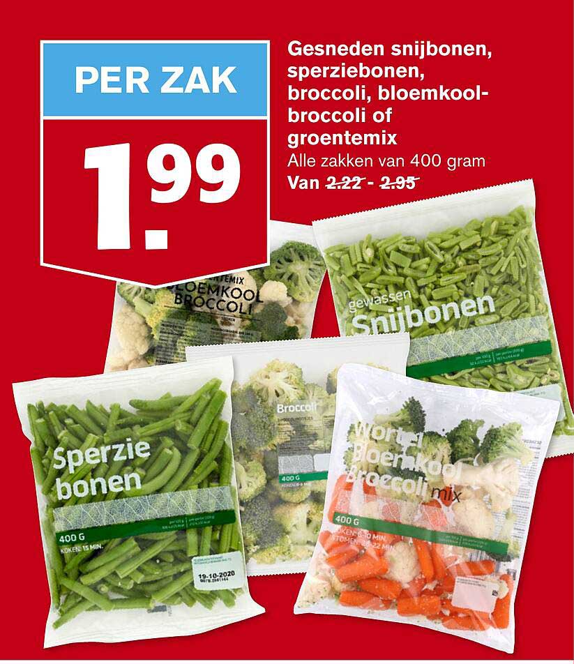 Gesneden snijbonen, sperziebonen, broccoli, bloemkool-broccoli of groentemix