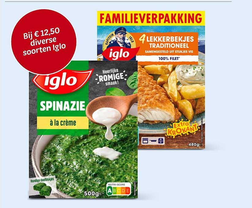 Iglo Spinazie à la crème  
Familieverpakking 4 Lekkerbekjes Traditioneel