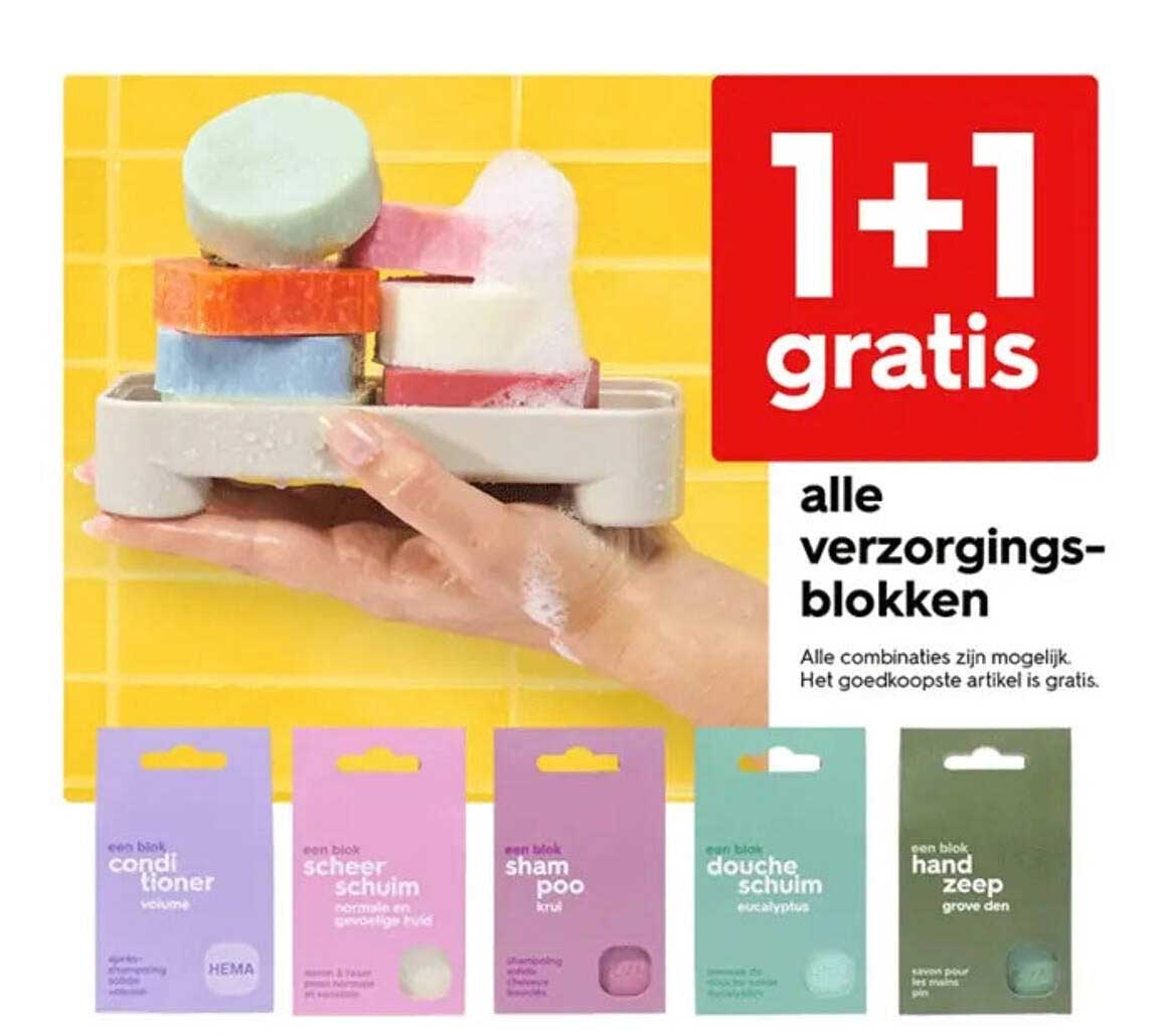 1 + 1 gratis  
alle verzorgingsblokken