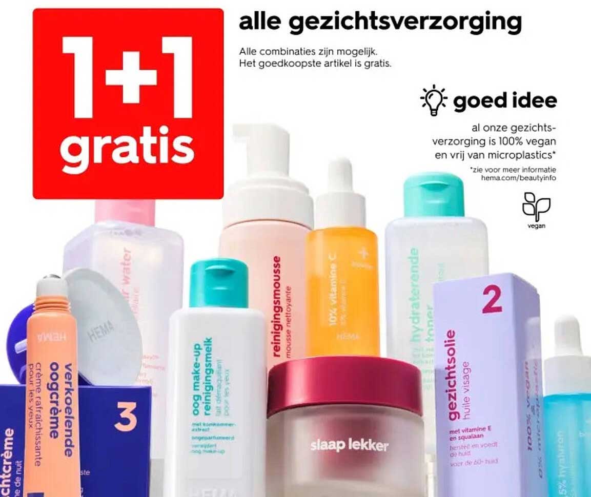 1+1 gratis alle gezichtsverzorging