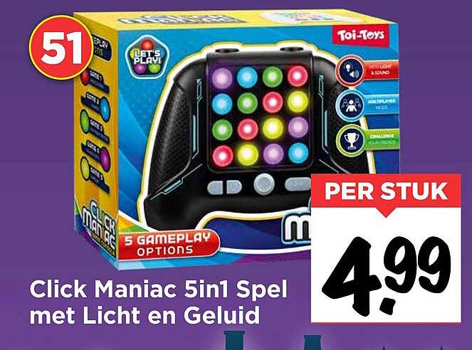 Click Maniac 5in1 Spel met Licht en Geluid