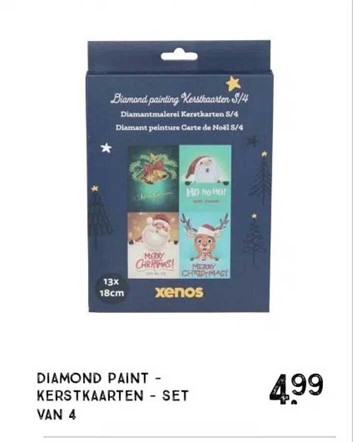 DIAMOND PAINT - KERSTKAARTEN - SET VAN 4