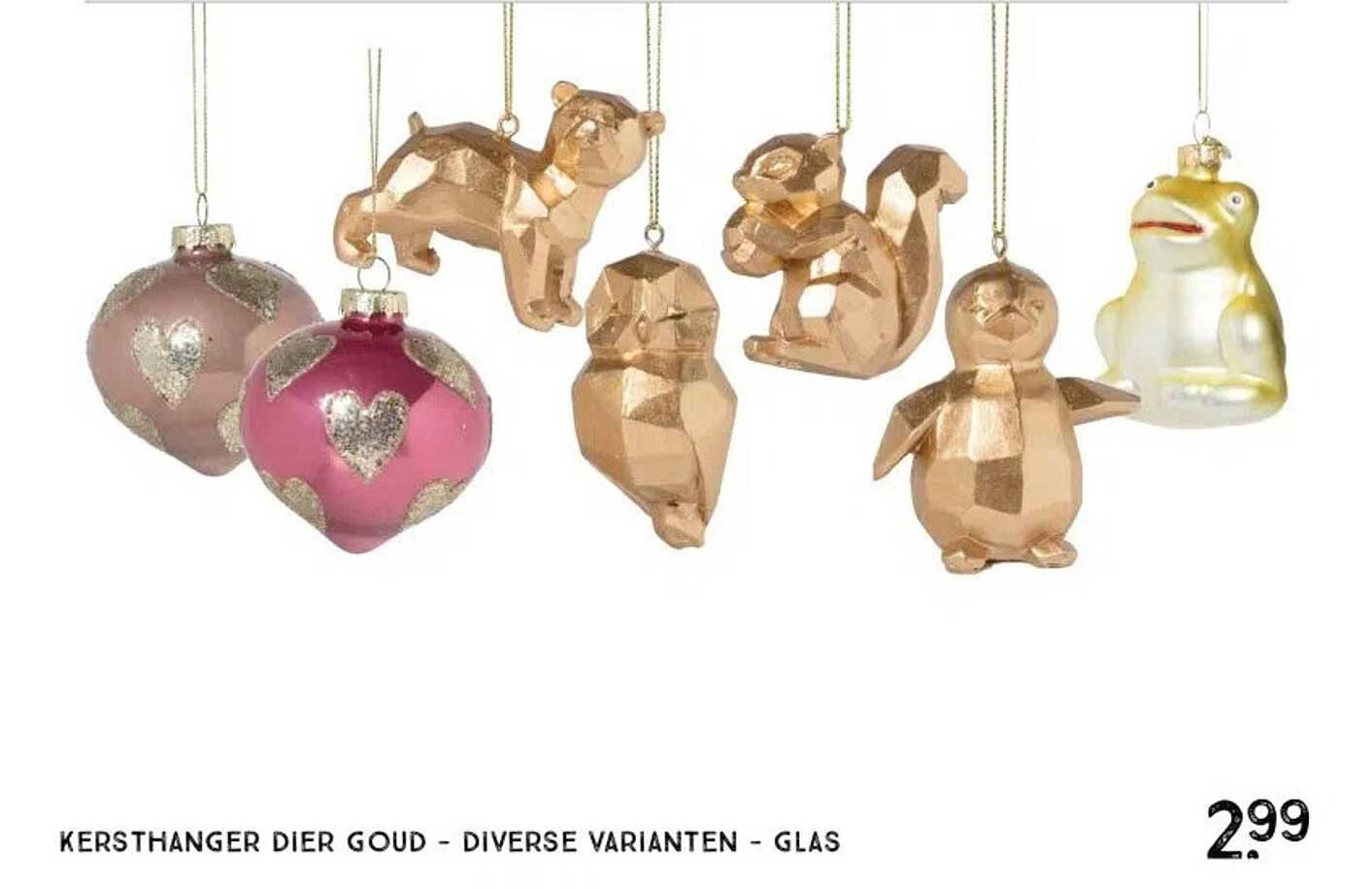 KERSTHANGER DIER GOUD - DIVERSE VARIANTEN - GLAS