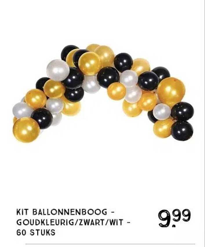 KIT BALLONNENBOOG - GOUDKLEURIG/ZWART/WIT - 60 STUKS