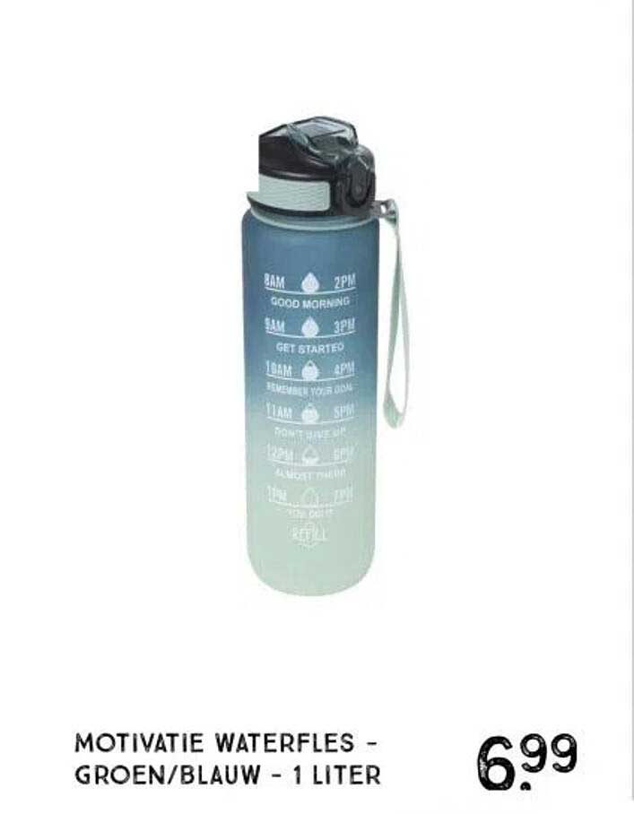 MOTIVATIE WATERFLES - GROEN/BAUW - 1 LITER