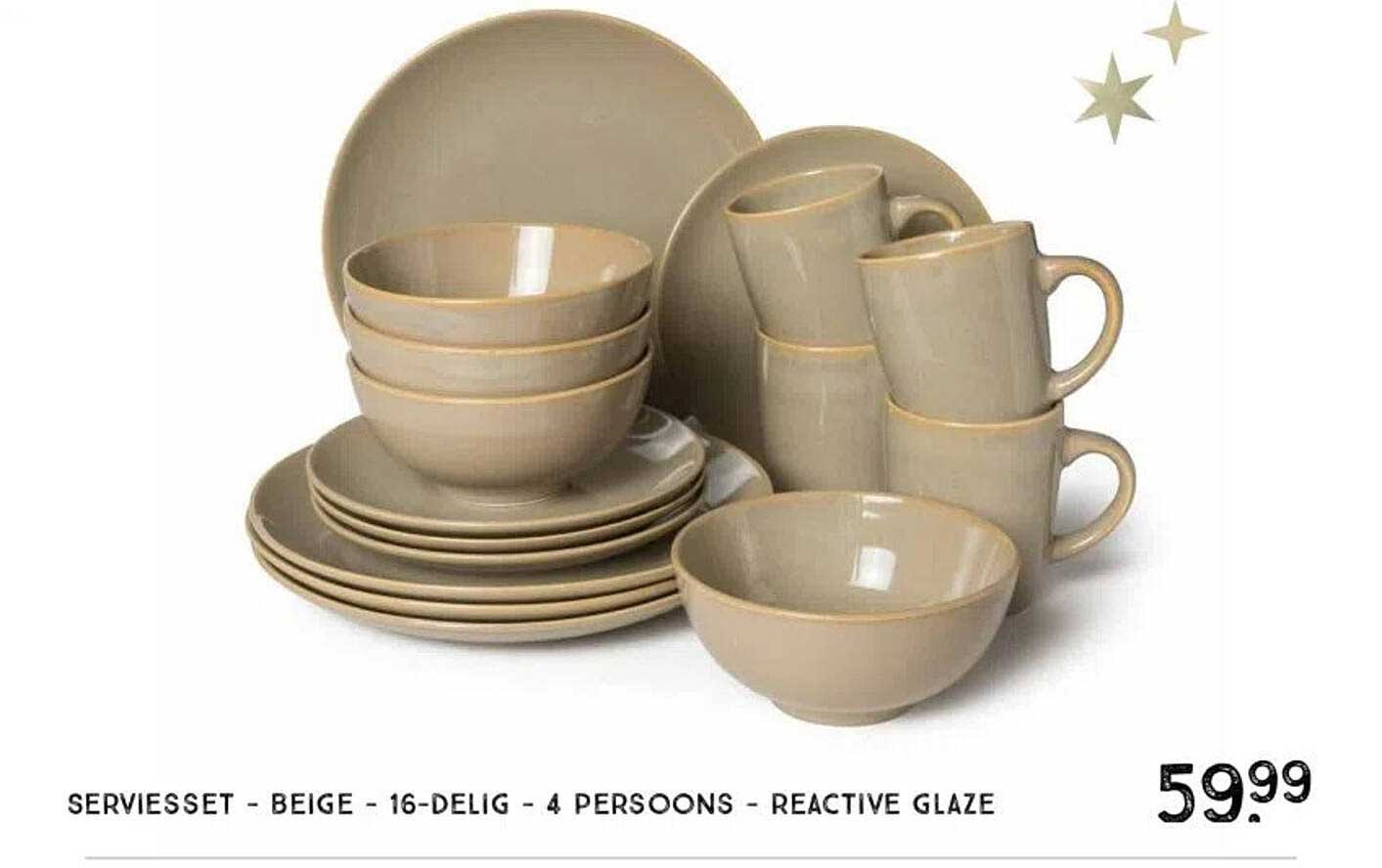 SERVIESSET - BEIGE - 16-DIG - 4 PERSONS - REACTIVE GLAZE