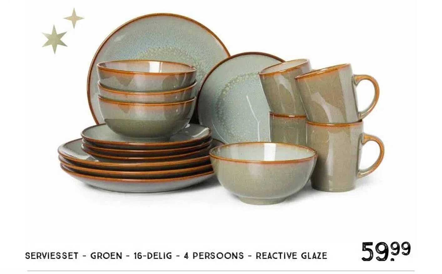 SERVIESSET - GROEN - 16-DIG - 4 PERSONS - REACTIVE GLAZE