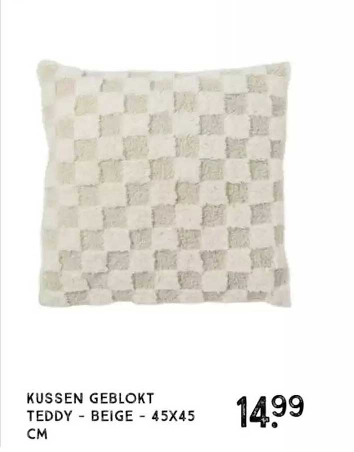 KUSSEN GEBLOKT TEDDY - BEIGE