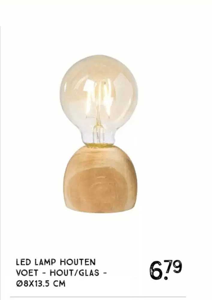 LED LAMP HOUTEN VOET - HOUT/GLAS