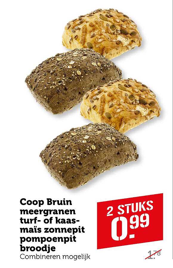 Coop Bruin meergranen turf- of kaas-maïs zonnebrot pompoenpit broodje