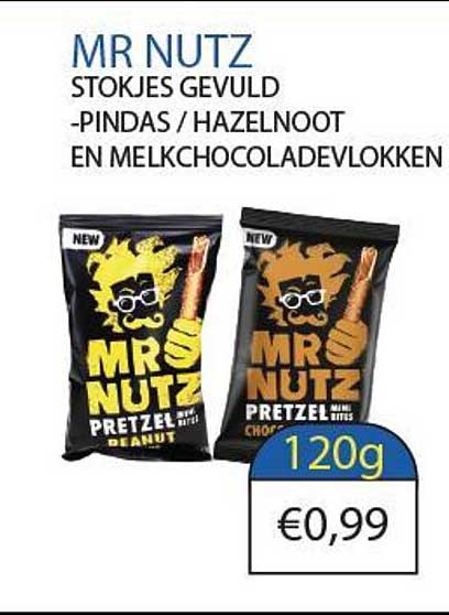 MR NUTZ STOKJES GEVULD - PINDAS / HAZELNOOT EN MELKCHOCOLADEVLOKKEN