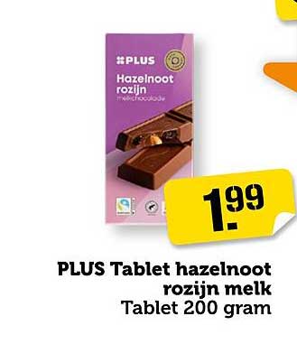 PLUS Tablet hazelnoot rozijn melk