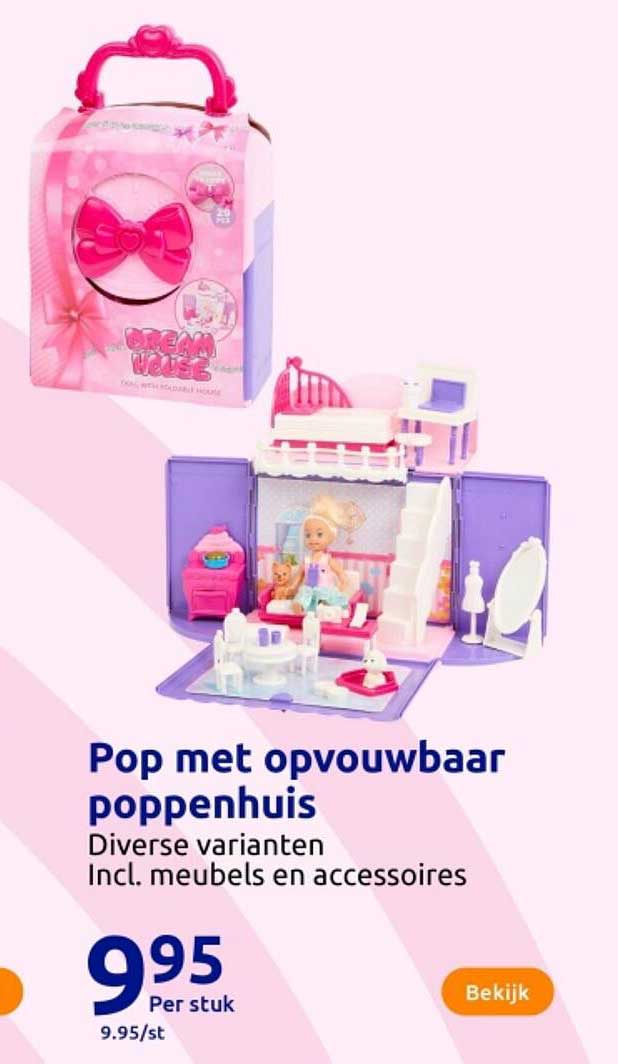 Pop met opvouwbaar poppenhuis