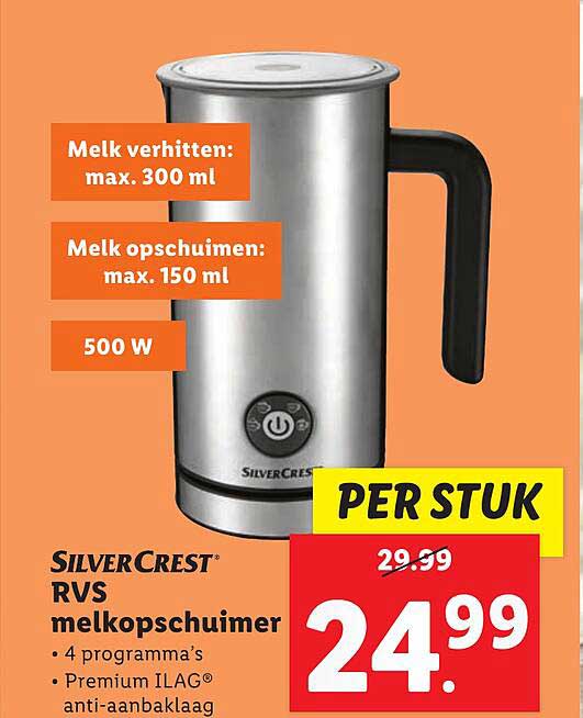 SILVERCREST RVS melkkopschuimer