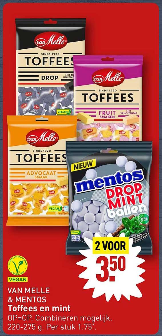 VAN MELLE & MENTOS  
Toffees en mint