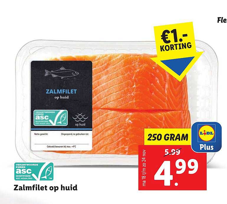 Zalmfilet op huid