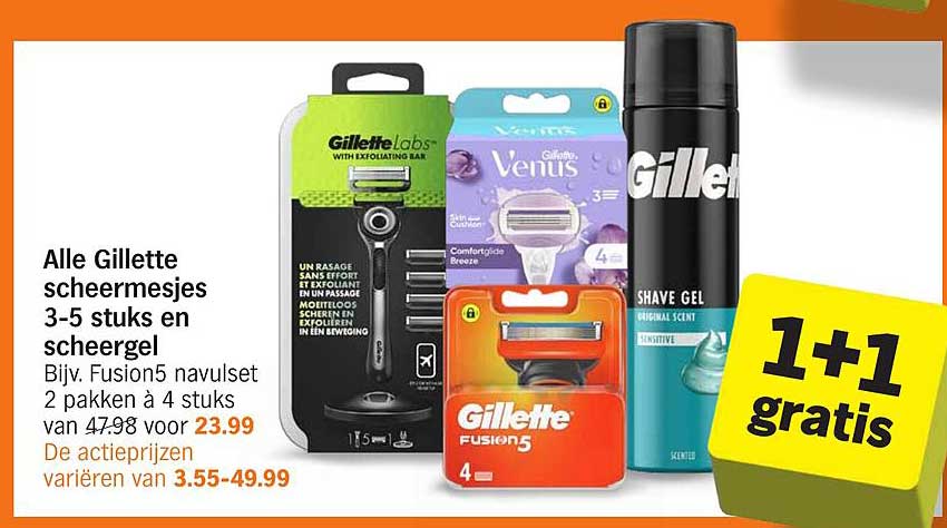 Alle Gillette scheermesjes 3-5 stuks en scheergel