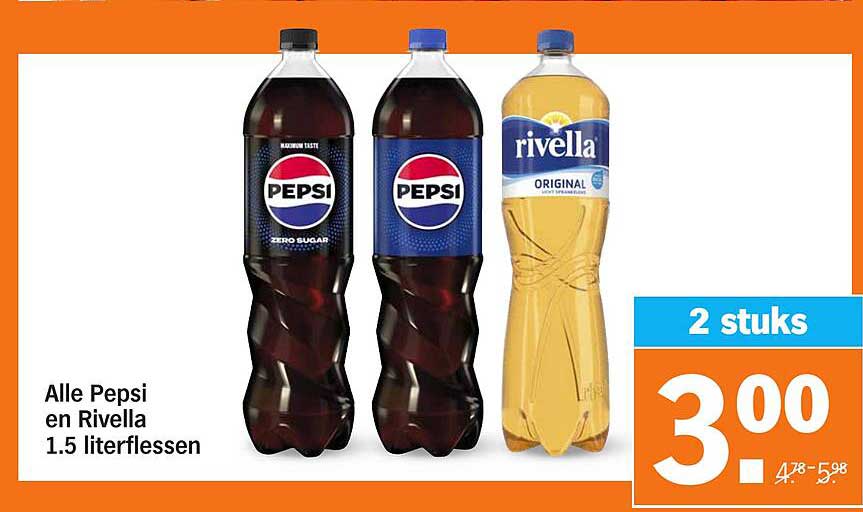 Alle Pepsi en Rivella 1.5 literflessen