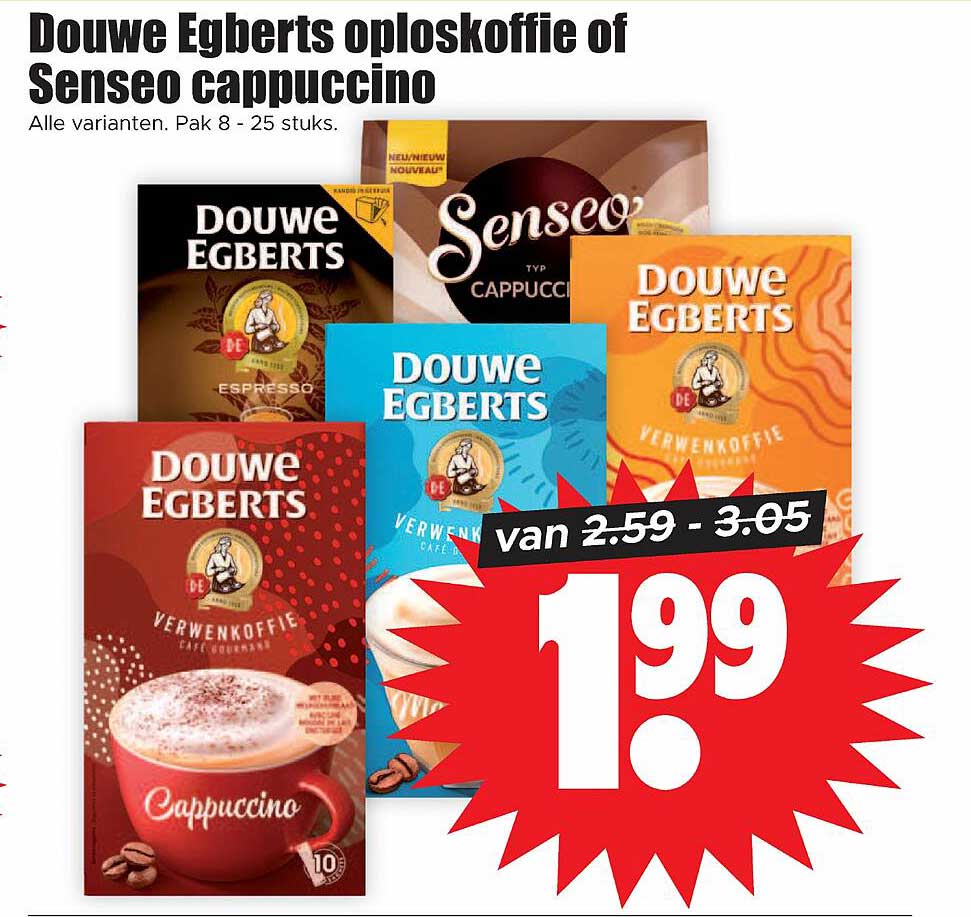 Douwe Egberts oploskoffie of Senseo cappuccino