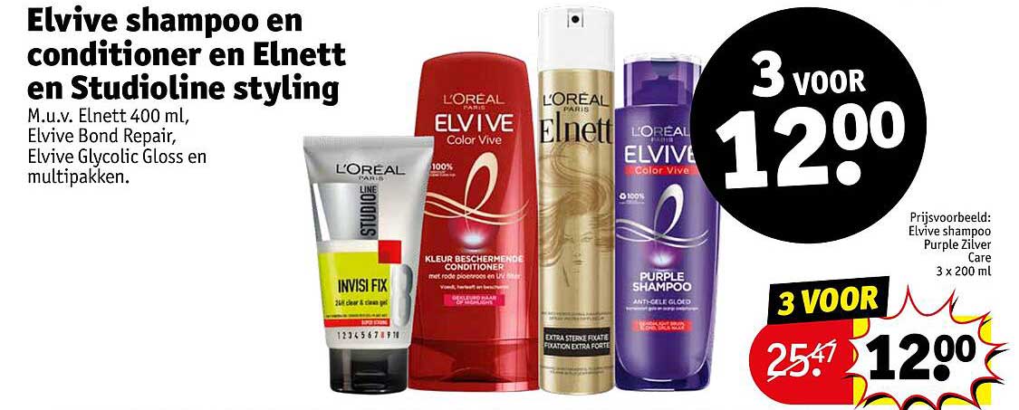 Elvive shampoo en conditioner en Elnett en Studioline styling