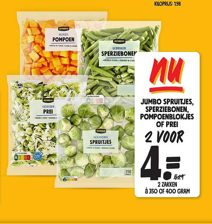 JUMBO SPROUTJES, SPERZIEBONEN, POMPOENBLOKJES OF PREI 2 VOOR