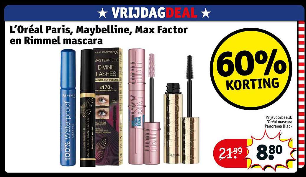 L’Oréal Paris, Maybelline, Max Factor en Rimmel mascara