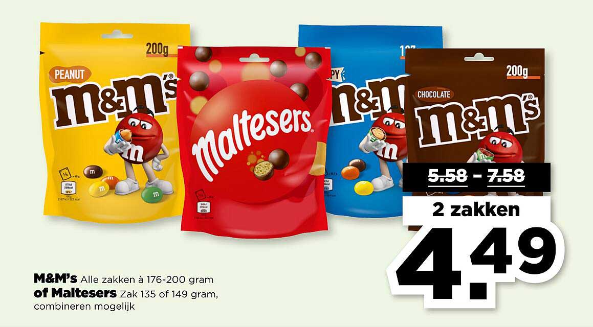 M&M's Alle zakken à 176-200 gram of Maltesers Zak 135 of 149 gram, combineren mogelijk