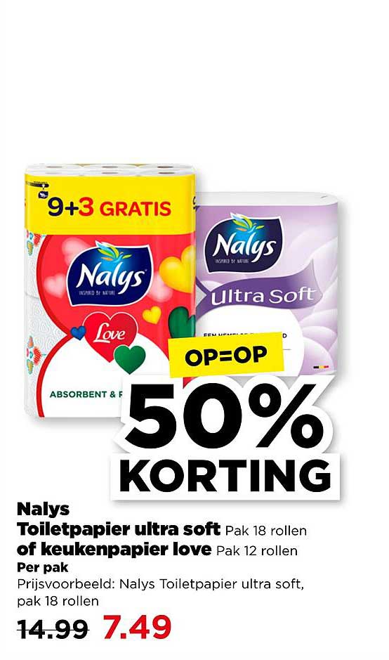 Nalys Toiletpapier ultra soft Pak 18 rollen of keukenpapier love Pak 12 rollen