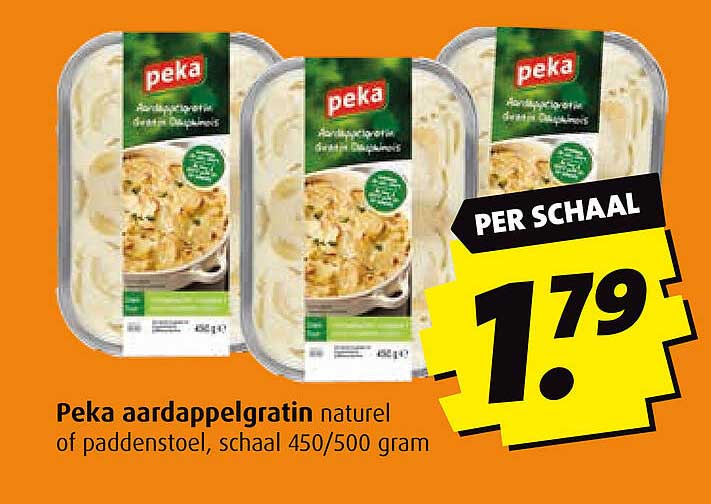 Peka aardappelgratin natuur of paddestoel, schaal 450/500 gram