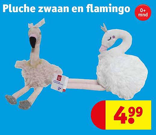 Pluche zwaan en flamingo