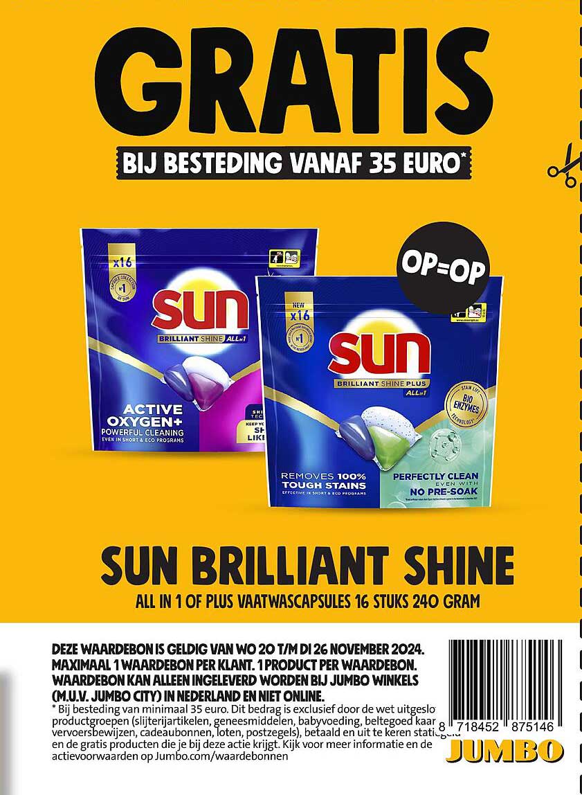 SUN BRILLIANT SHINE All in 1 of Plus vaatwastabletten 16 stuks 240 gram