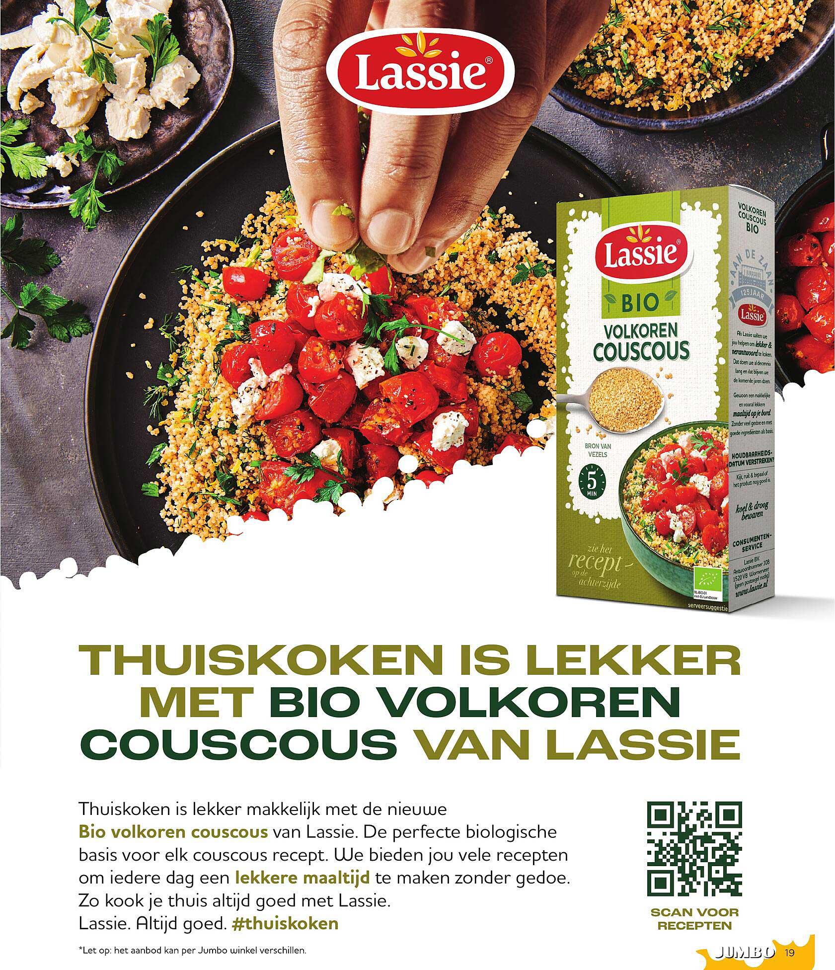 THUISKOKEN IS LEKKER MET BIO VOLKOREN COUSCOUS VAN LASSIE