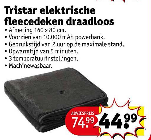 Tristar elektrische fleecedeken draadloos