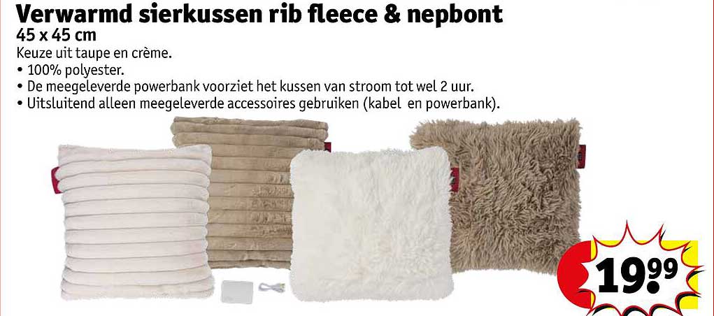 Verwarmd sierkussen rib fleece & nepbont