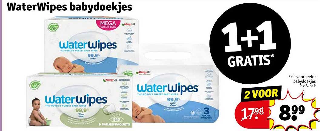 WaterWipes babydoekjes 1+1 GRATIS*