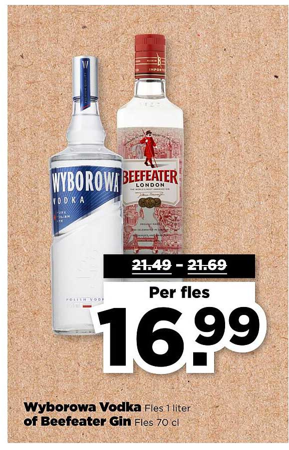 Wyborowa Vodka Fles 1 liter of Beefeater Gin Fles 70 cl