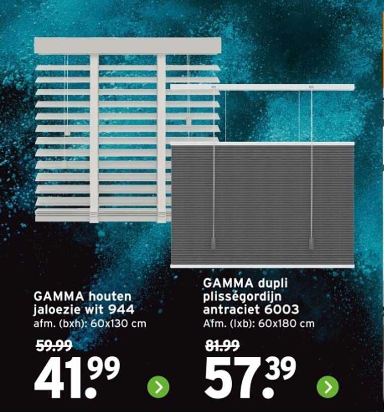 GAMMA houten jaloezie wit 944  
GAMMA dupli plisségordijn antraciet 6003