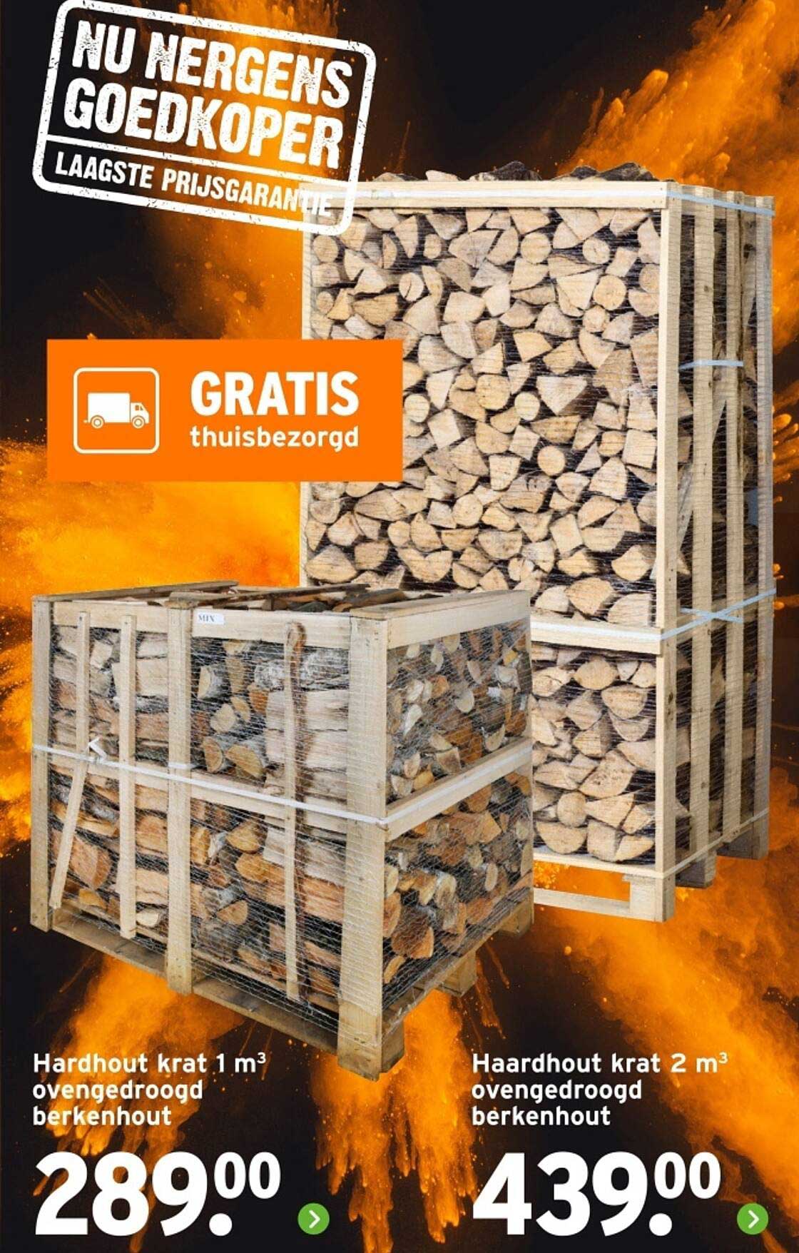 Hardhout krat 1 m³ ovengedroogd berkenhout  
Hardhout krat 2 m³ ovengedroogd berkenhout