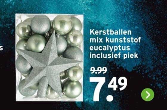 Kerstballen mix kunststof eucalyptus inclusief piek