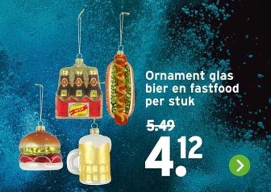 Ornament glas bier en fastfood per stuk