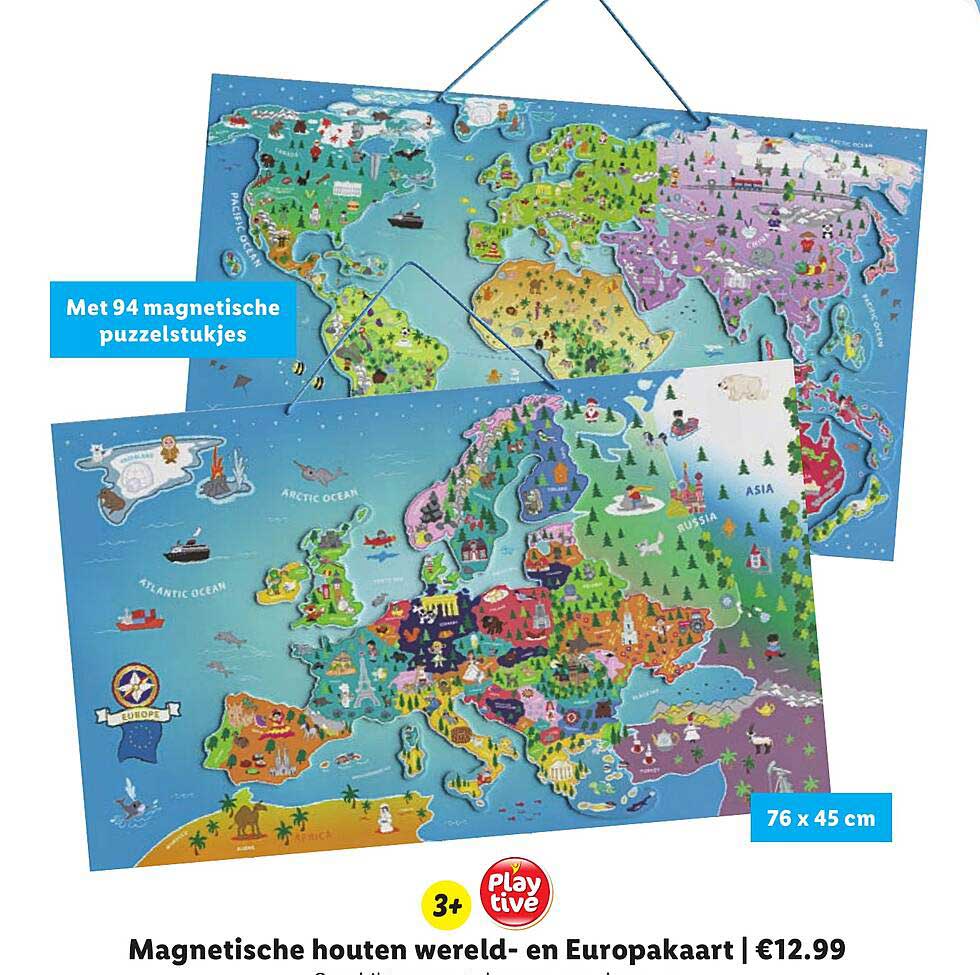 Magnetische houten wereld- en Europakaart