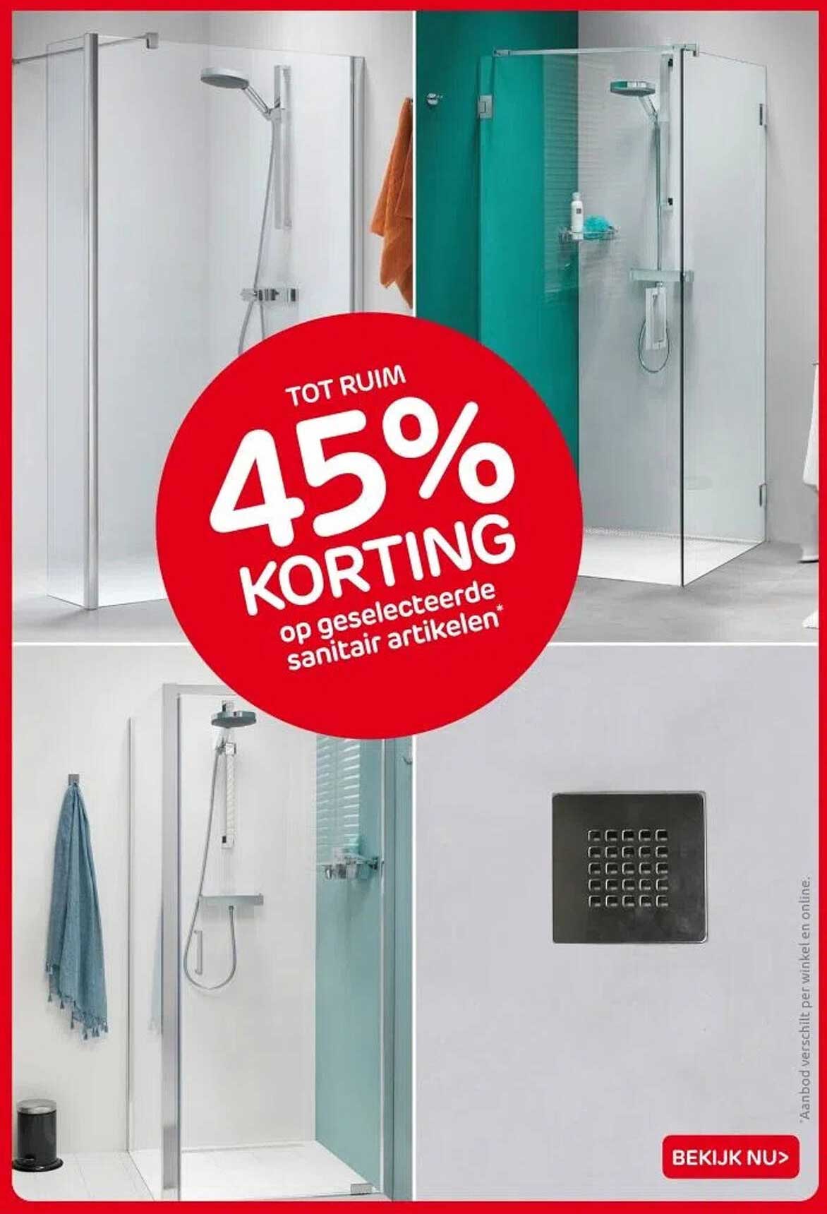 Tot ruim 45% korting op geselecteerde sanitair artikelen